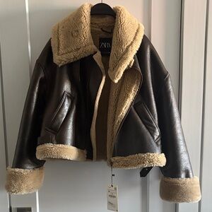 Zara Women's Brown Aviator Jacket